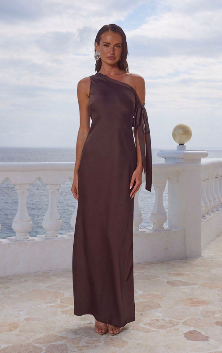 Viola One Shoulder Maxi Dress - Bitter Chocolate