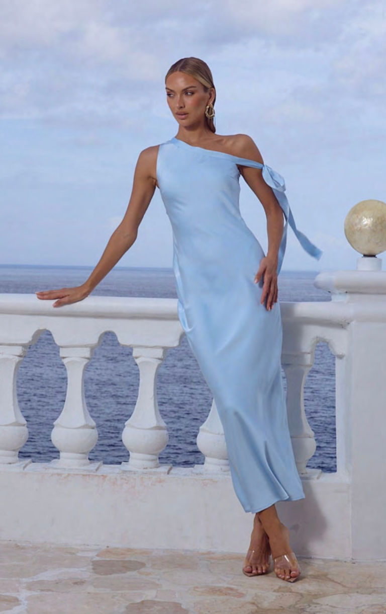 Viola One Shoulder Maxi Dress - Sky Blue