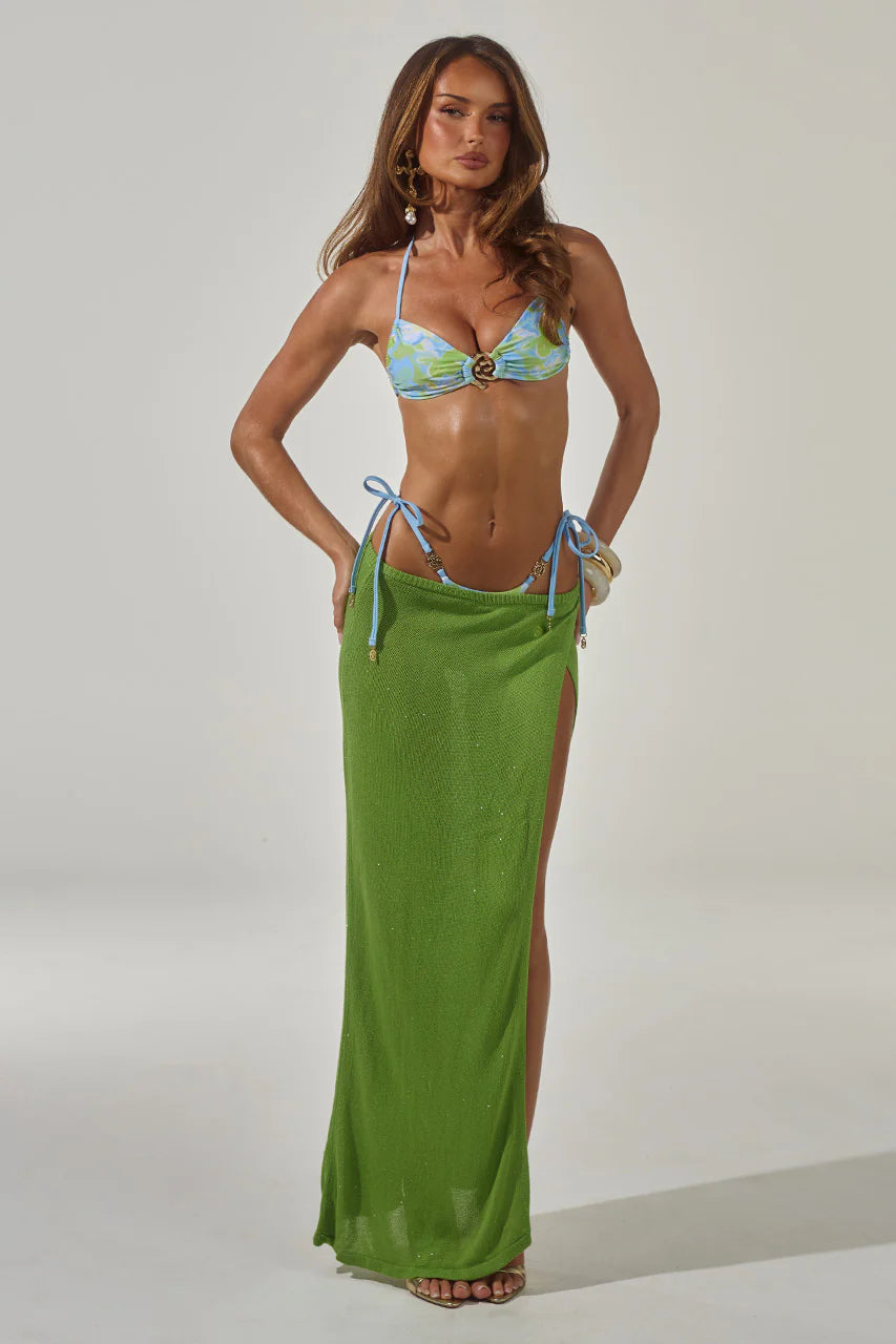 Kiva High Side Slit Maxi Skirt - Green