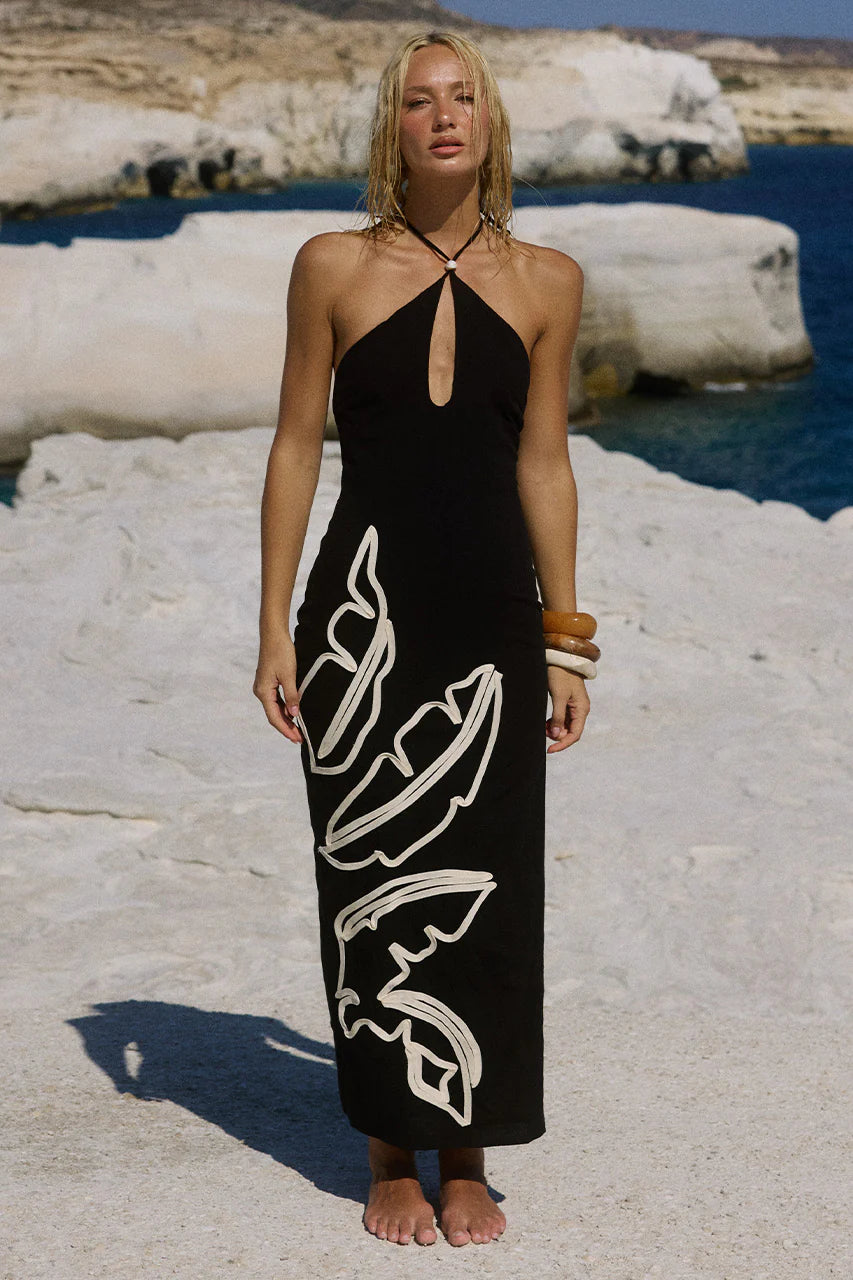 Brontie Halter Midi Dress - Black