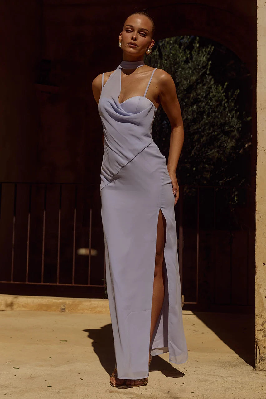 Liora Draped Scarf Maxi Dress - Sky Blue