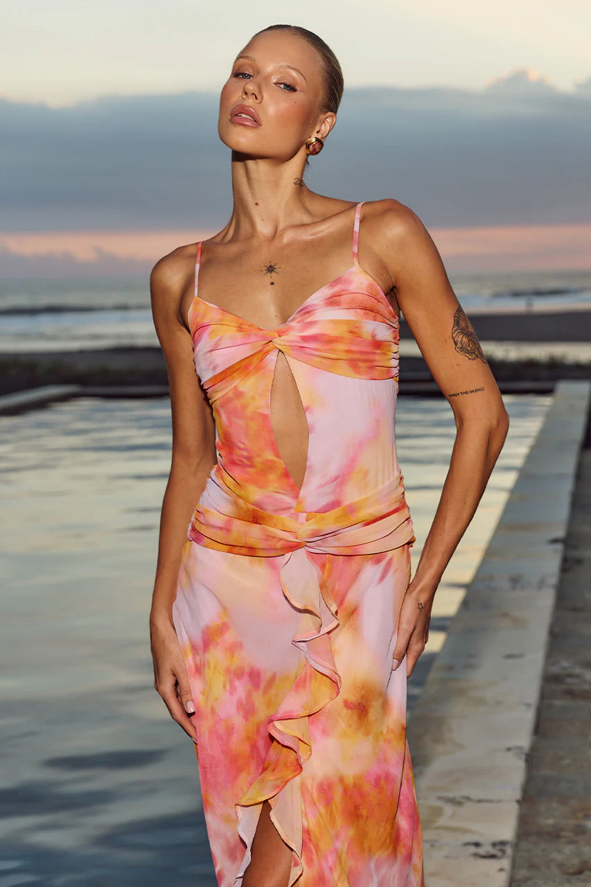 Livoni Ruffle Maxi Dress - Corali Orange