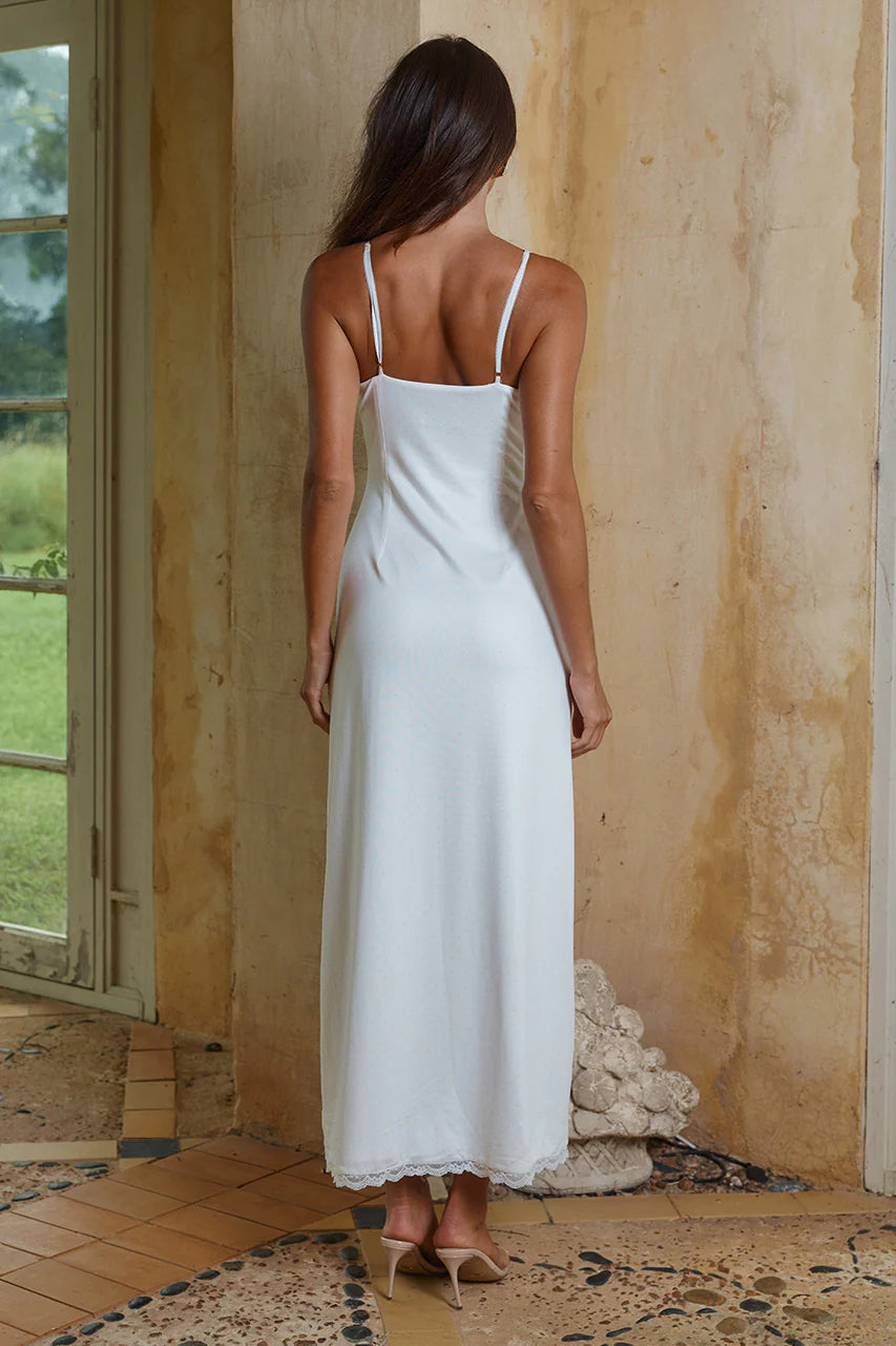 Emily Lace Trim Camisole Midi Dress - White/Musk Polka