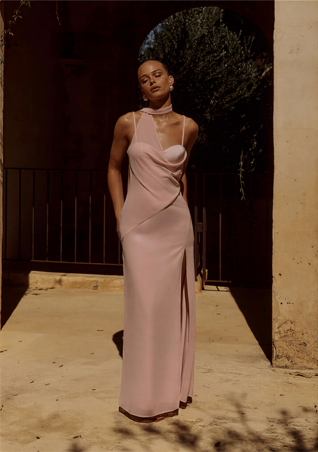 Liora Draped Scarf Maxi Dress - Pink
