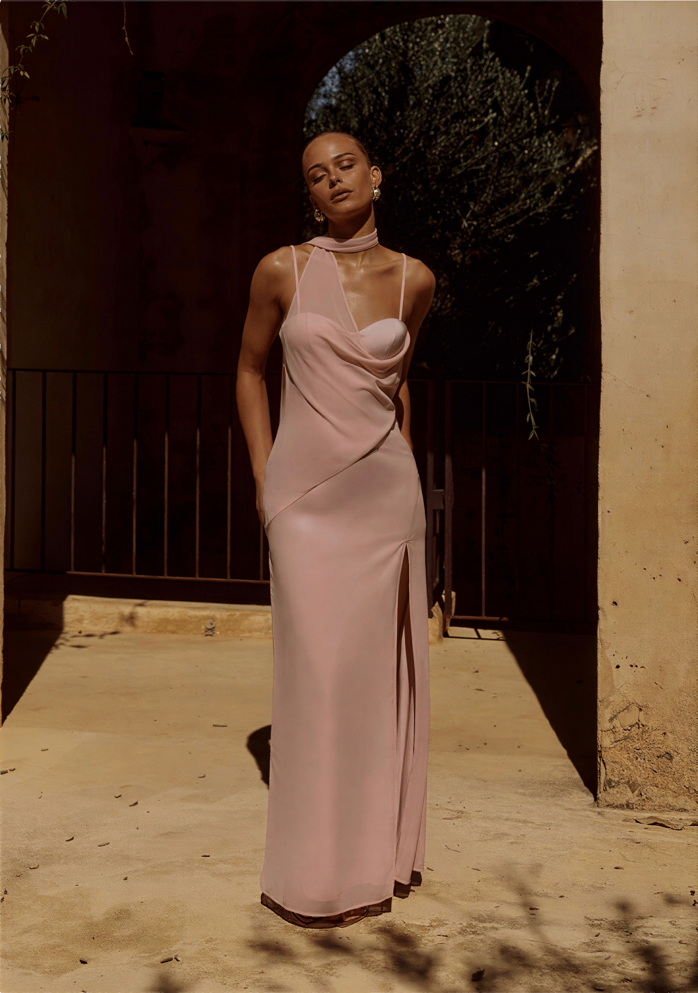 Liora Draped Scarf Maxi Dress - Pink