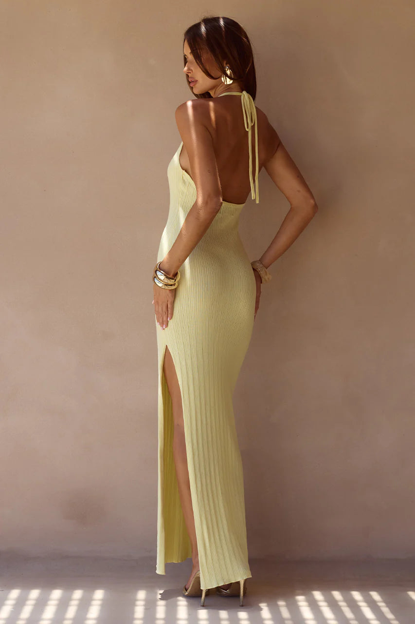 Lilabelle Halter Knit Maxi Dress - Lemon