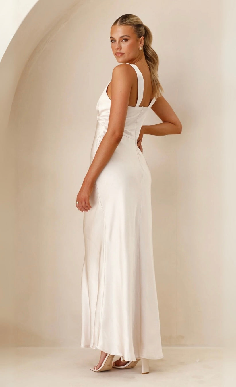 sofia maxi dress champagne HELLO MOLLY The Sophia Satin Maxi Dress Champagne Size XS