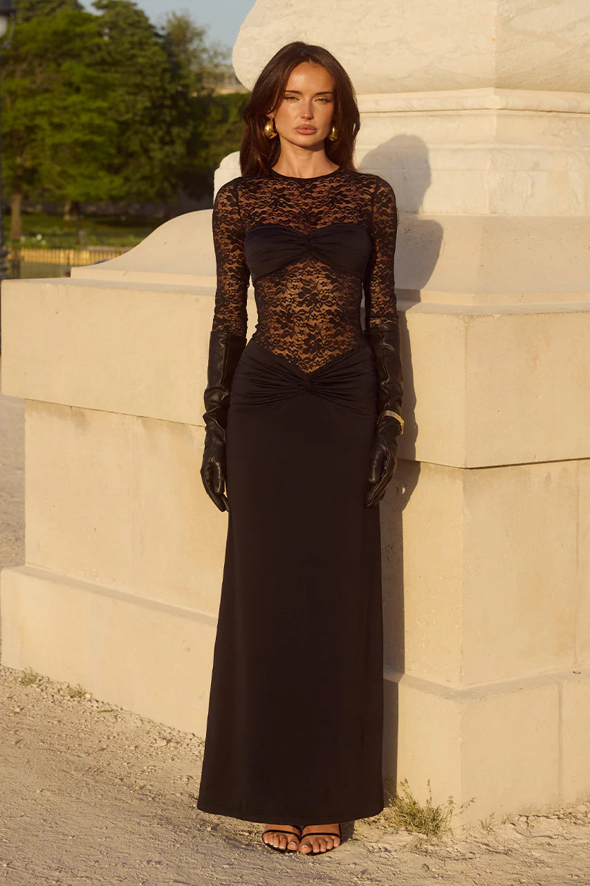 Larna Sleeved Maxi Dress - Black