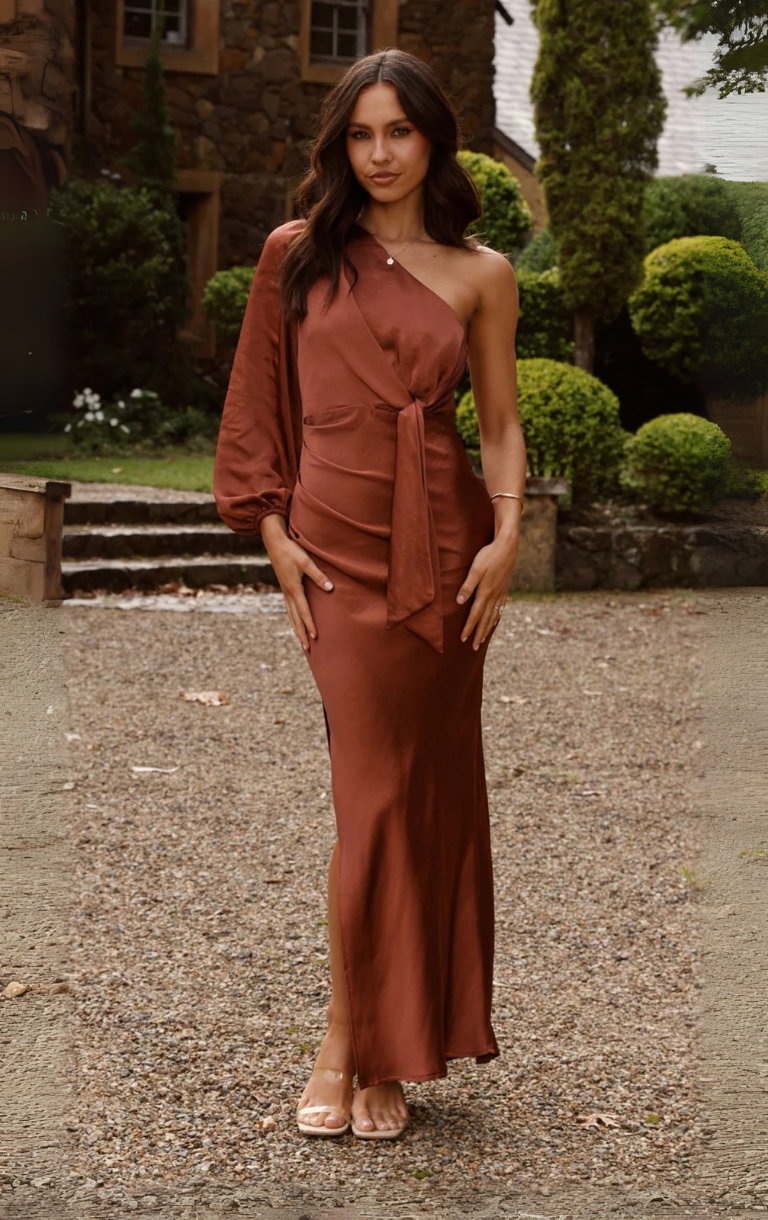 Eden One Shoulder Maxi Dress - Rust