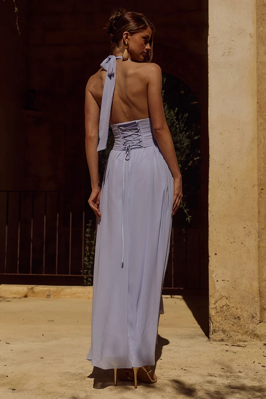 Isolina Halter Corset Maxi Dress - Sky Blue