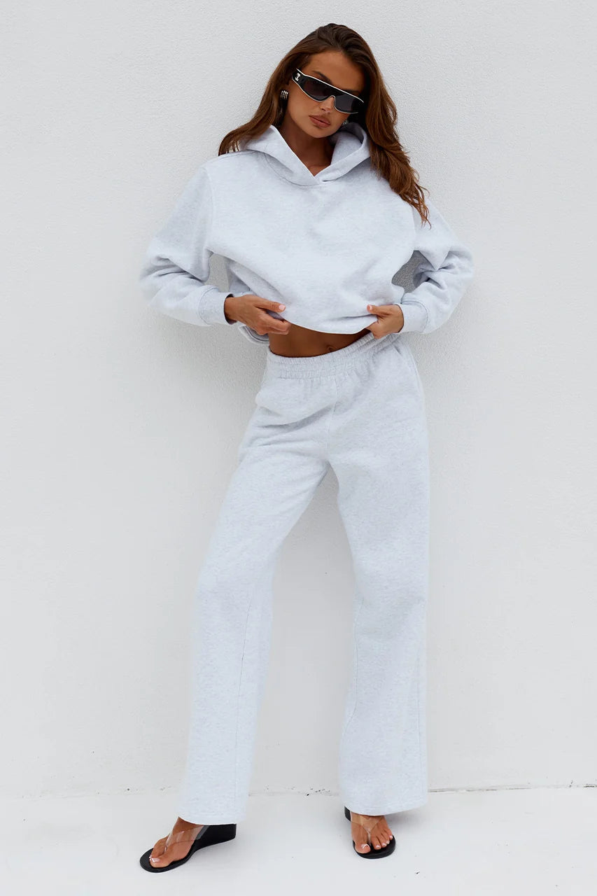 Wide Leg Track Pants - Grey Marble