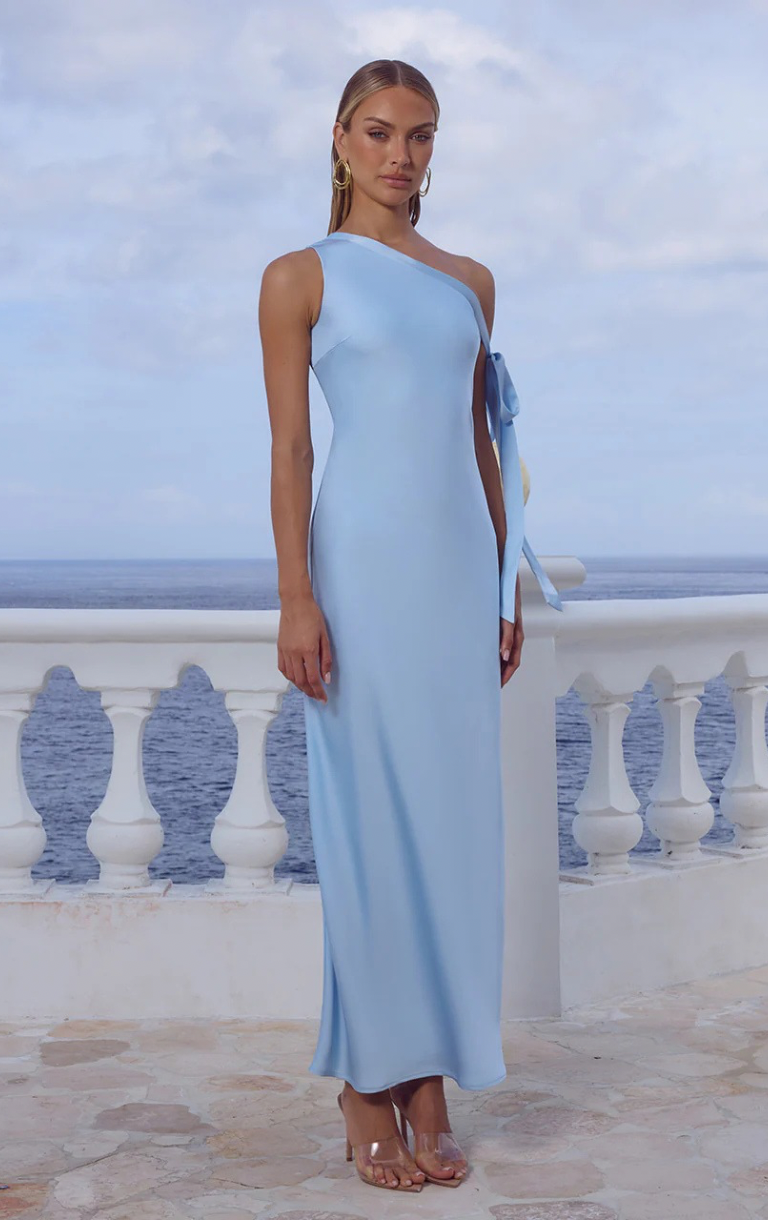 Viola One Shoulder Maxi Dress - Sky Blue