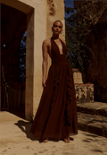 Isolina Halter Corset Maxi Dress - Chocolate