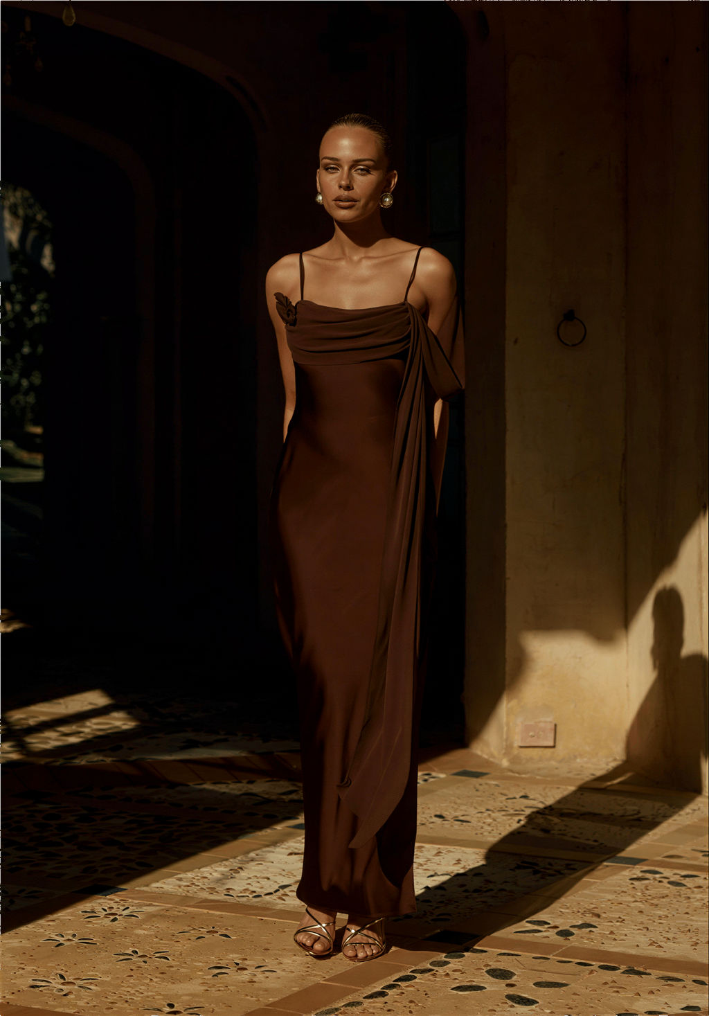 Elara Cowl Maxi Dress - Chocolate