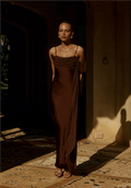 Elara Cowl Maxi Dress - Chocolate