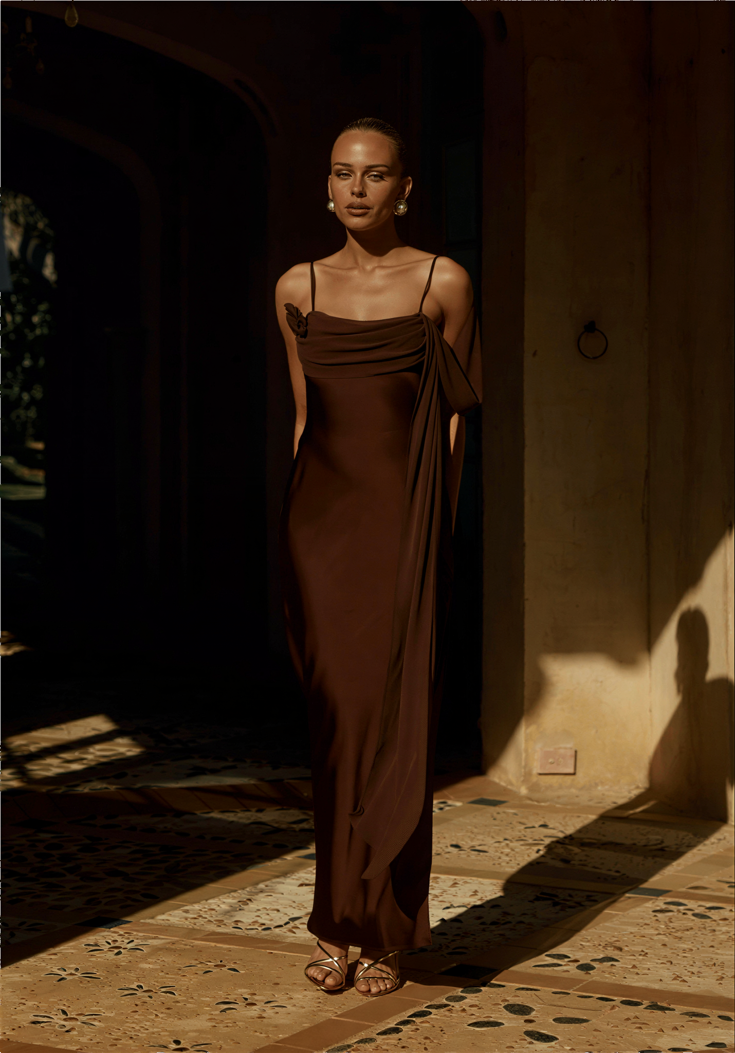 Elara Cowl Maxi Dress - Chocolate