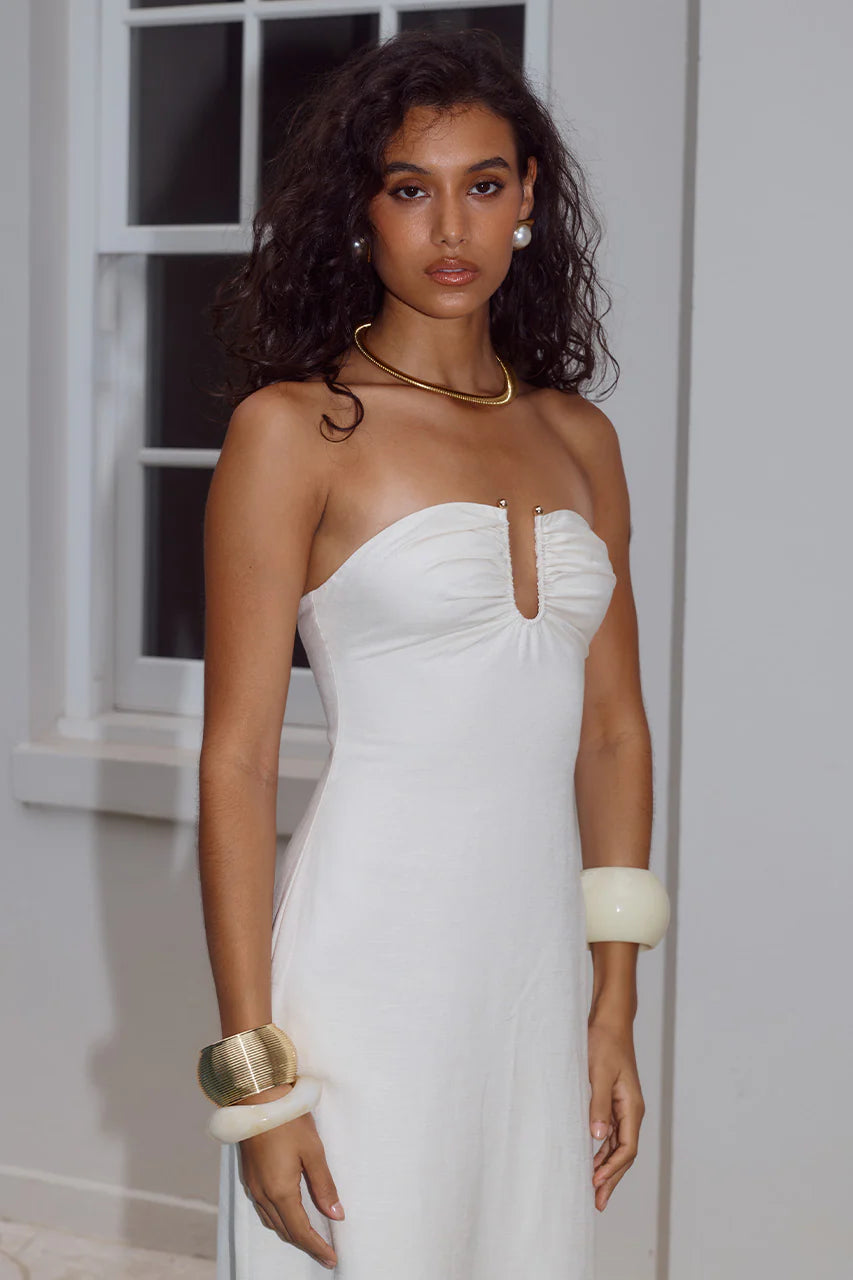 Martha Strapless Maxi Dress - White