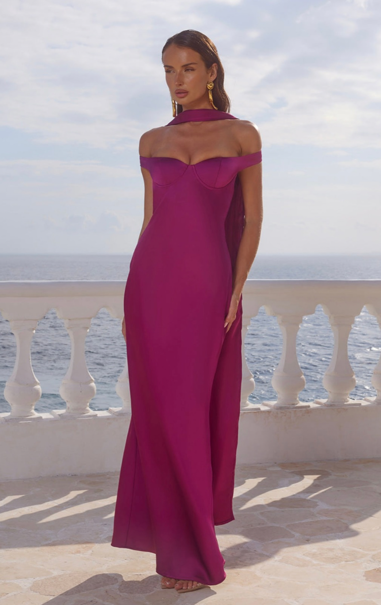Raphaella Off Shoulder Maxi Dress - Plum