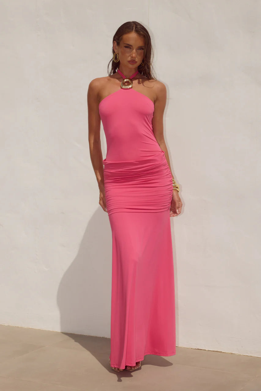 Alola Halter Maxi Dress - Hot Pink