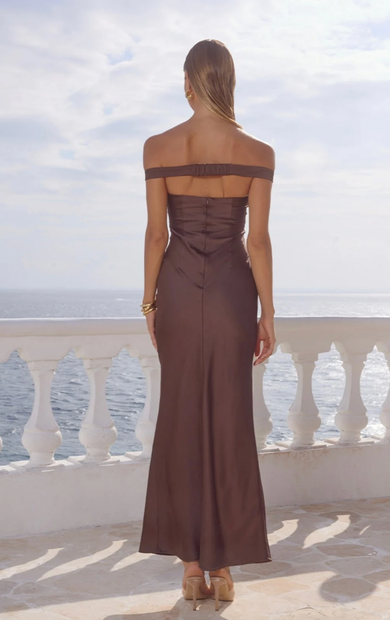 Raphaella Off Shoulder Maxi Dress - Bitter Chocolate