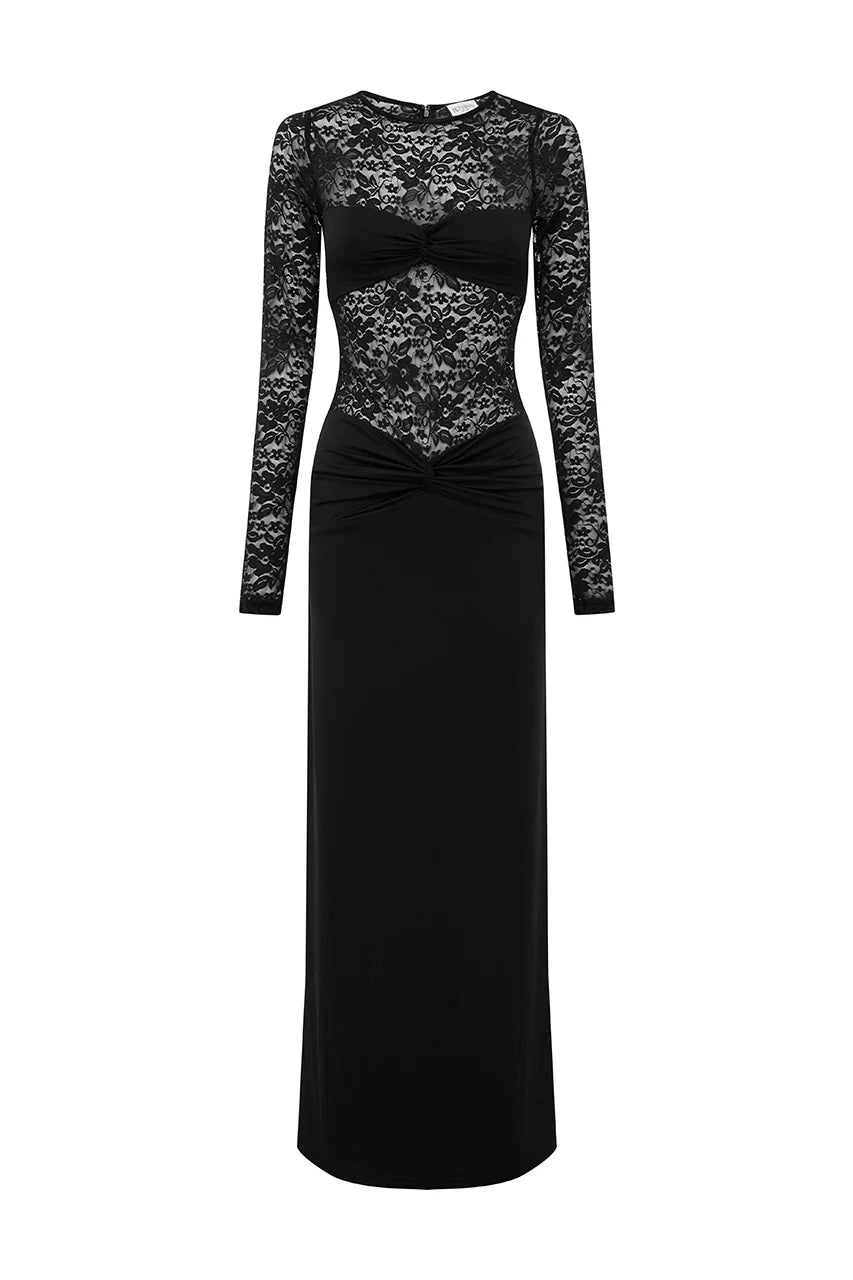 Larna Sleeved Maxi Dress - Black