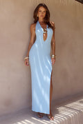 Lilabelle Halter Knit Maxi Dress - Sky Blue