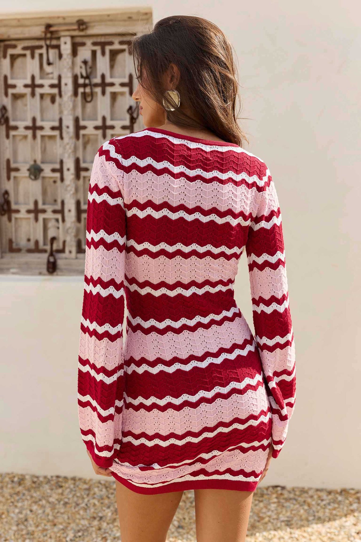 Oriana Long Sleeve Knit Mini Dress - Pink Multi