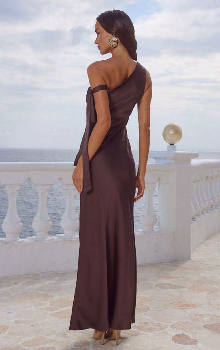 Viola One Shoulder Maxi Dress - Bitter Chocolate