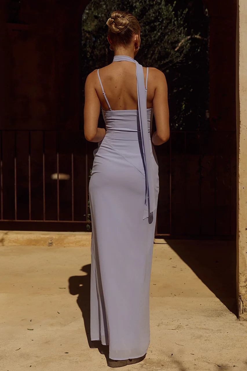Liora Draped Scarf Maxi Dress - Sky Blue