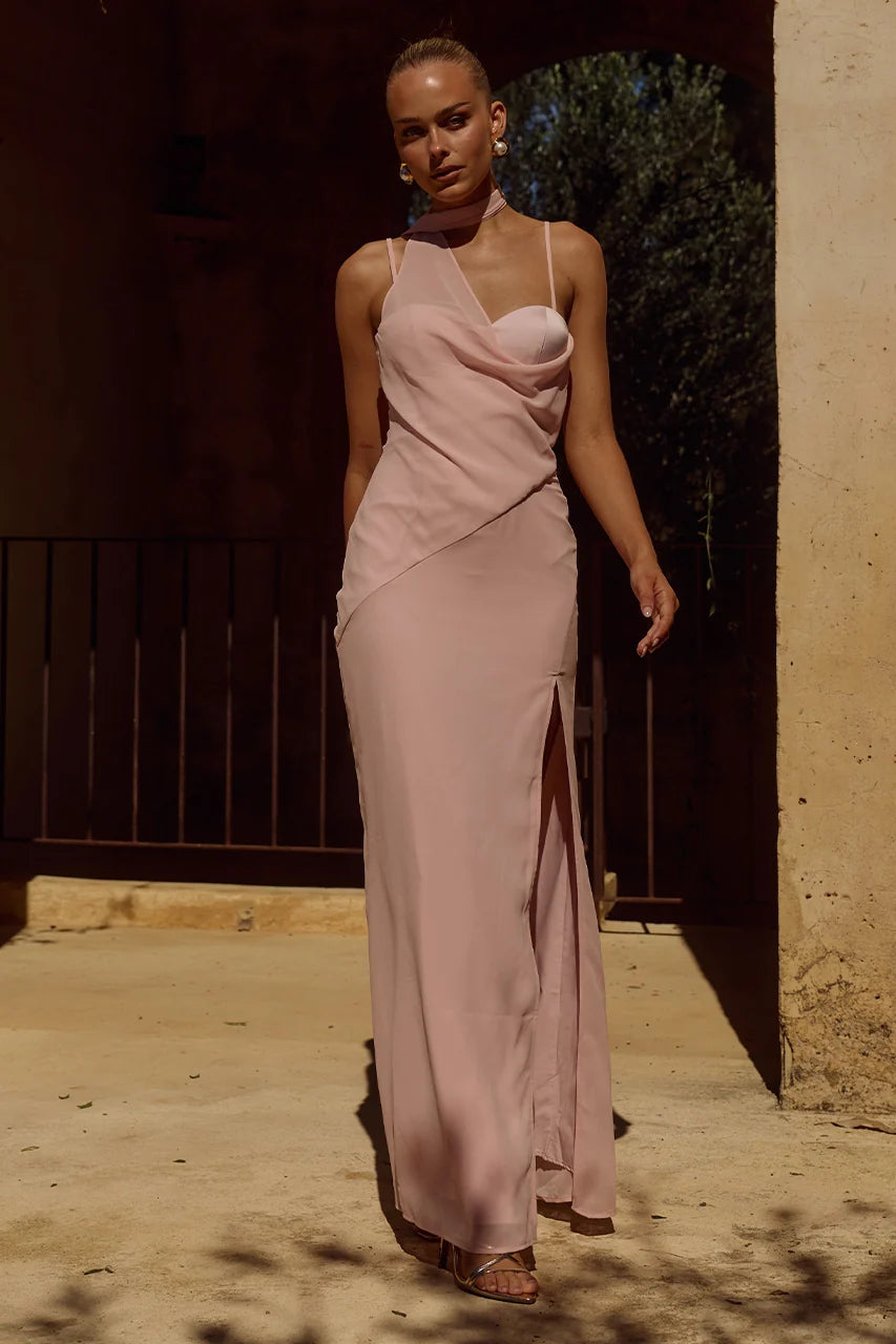 Liora Draped Scarf Maxi Dress - Pink