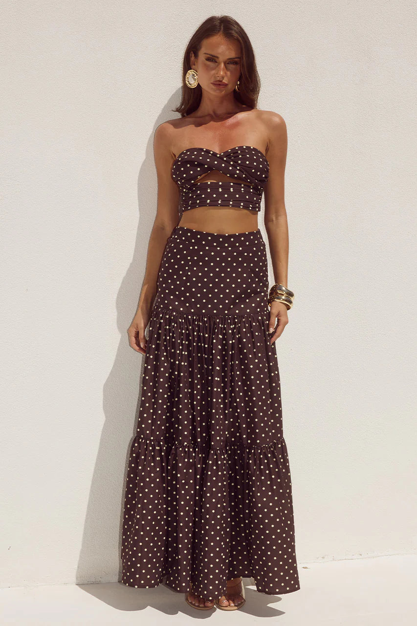Ayla Strapless Top - Black/White Polka