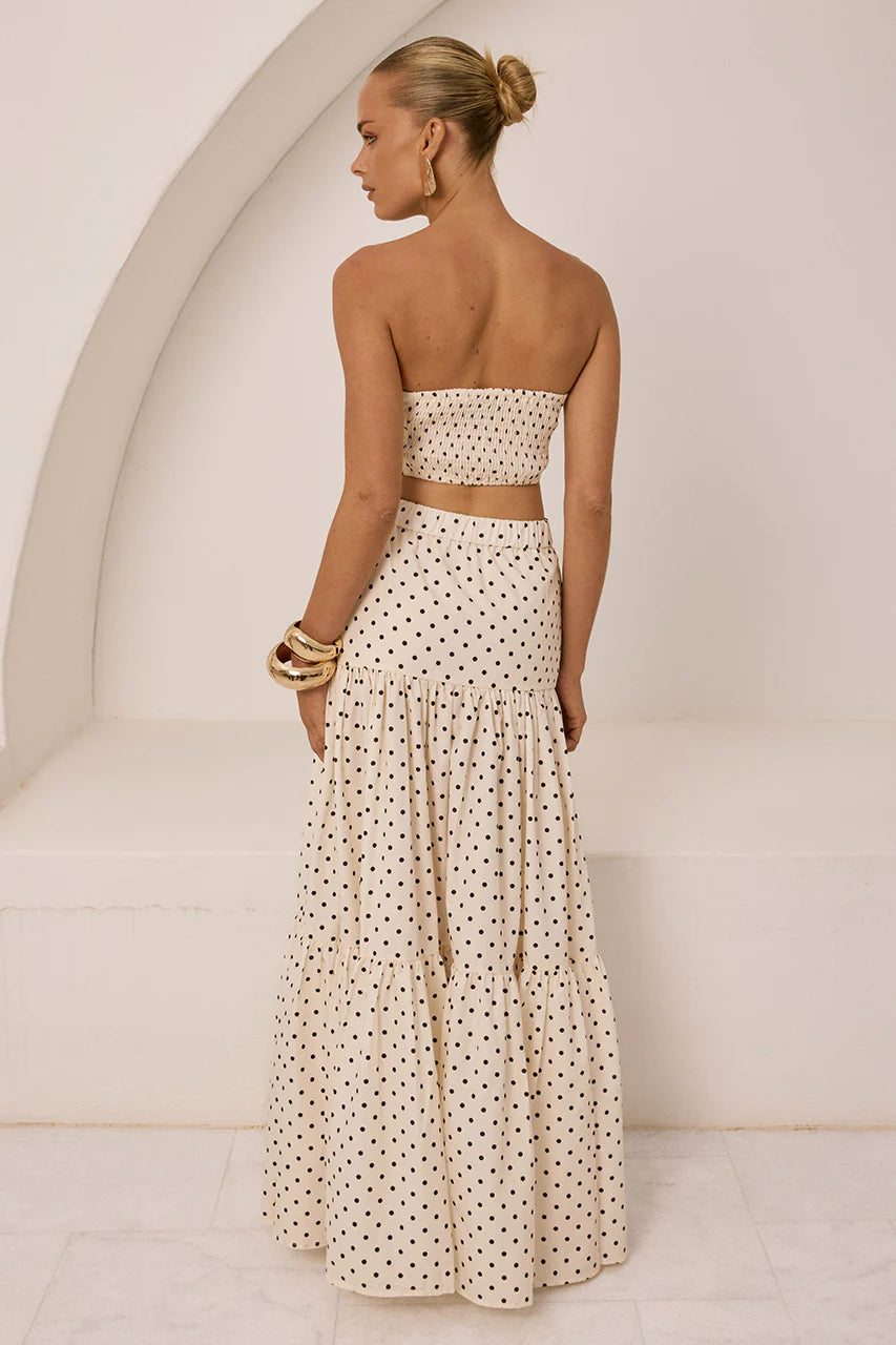 Ayla Maxi Skirt - Cream/Black Polka