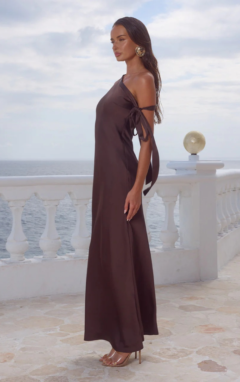Viola One Shoulder Maxi Dress - Bitter Chocolate