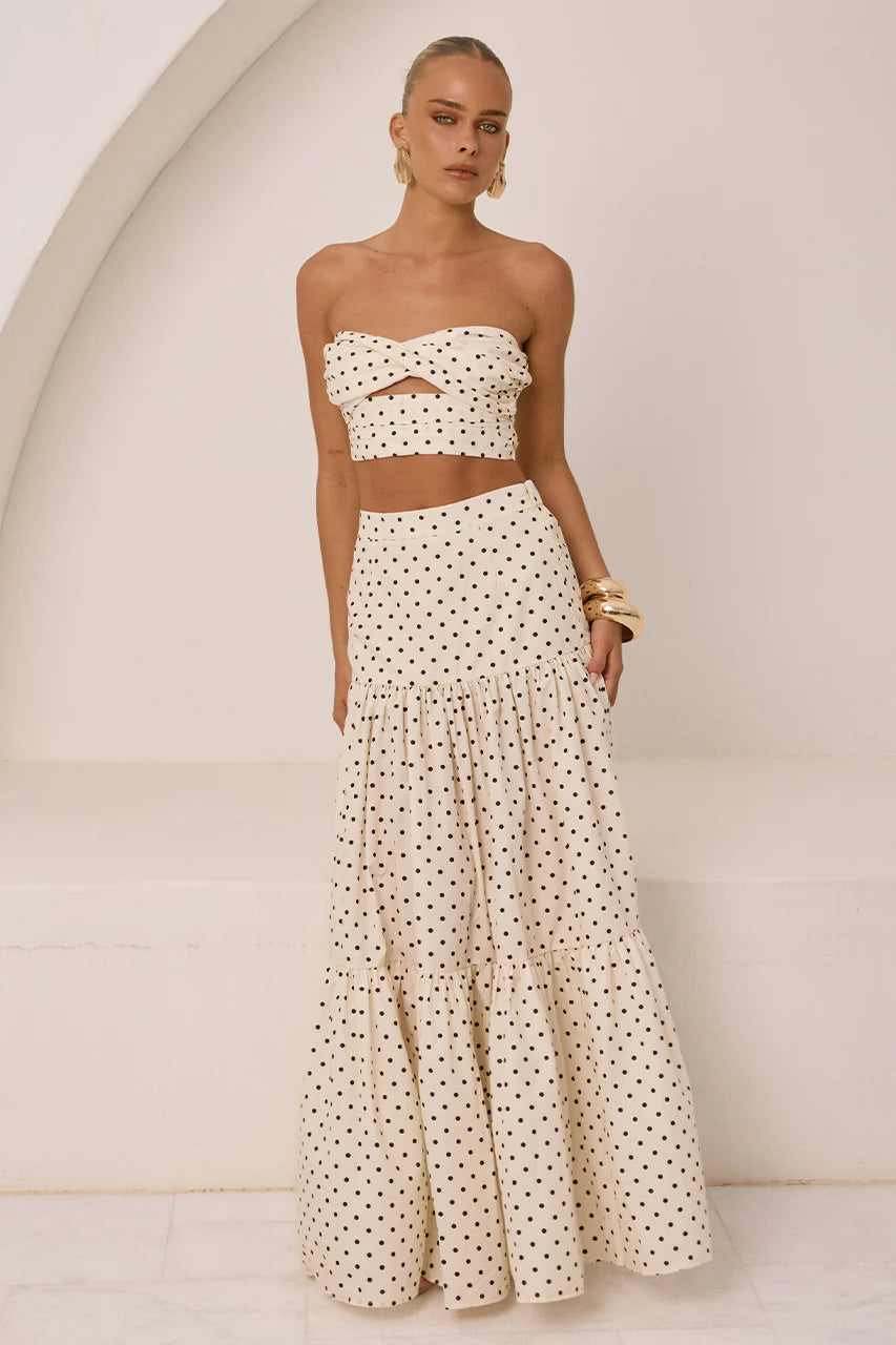 Ayla Maxi Skirt - Cream/Black Polka