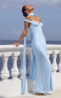 Raphaella Off Shoulder Maxi Dress - Sky Blue