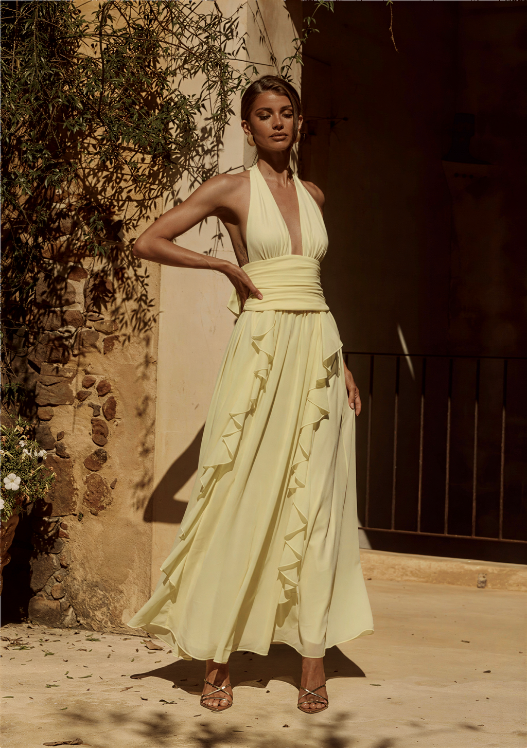 Isolina Halter Corset Maxi Dress - Butter