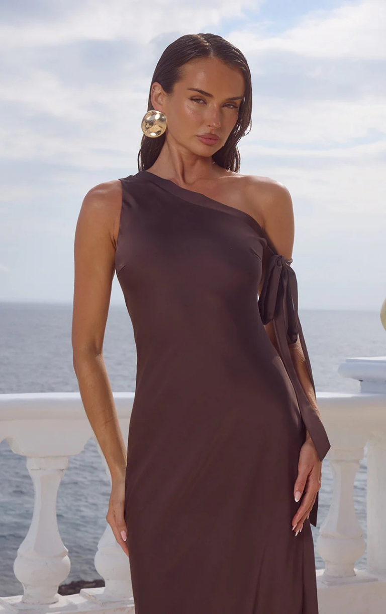 Viola One Shoulder Maxi Dress - Bitter Chocolate