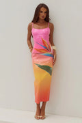 Kyra Scoop Neck Sequin Midi Dress - Tropical Ombre