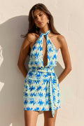 Virelli Halter Wrap Mini Dress - Virelli Blue Multi