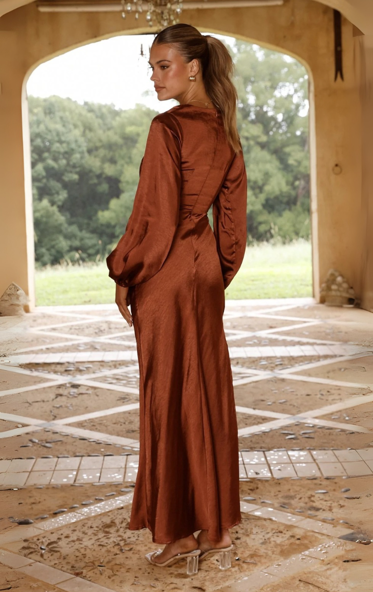 Ivy Long Sleeve Maxi Dress - Rust