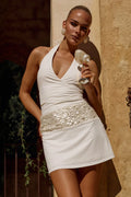 Rumi Faux Wrap Halter Mini Dress - White