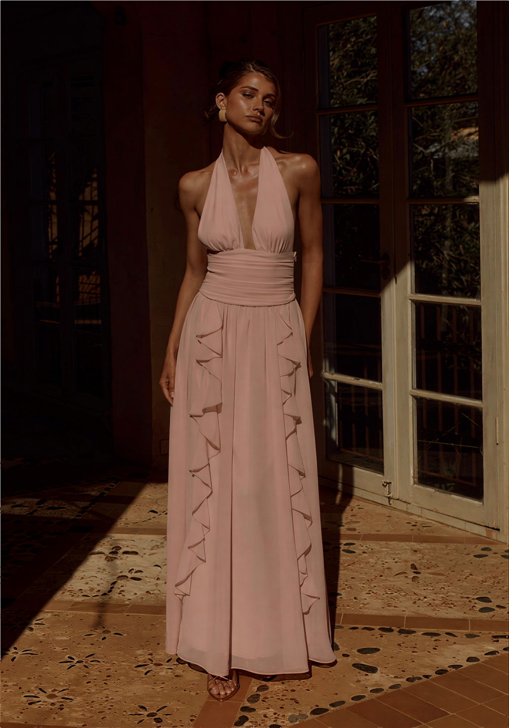 Isolina Halter Corset Maxi Dress - Pink