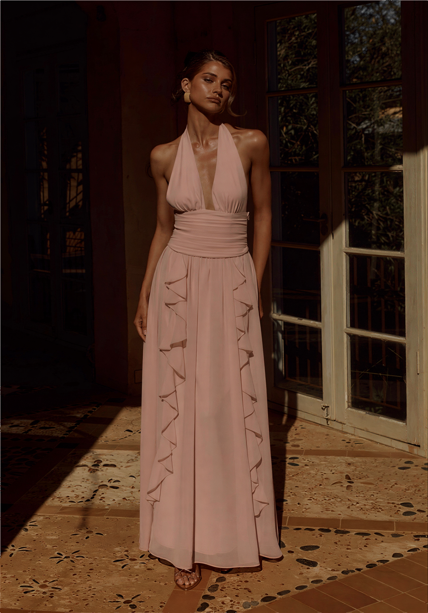 Isolina Halter Corset Maxi Dress - Pink