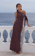 Viola One Shoulder Maxi Dress - Bitter Chocolate