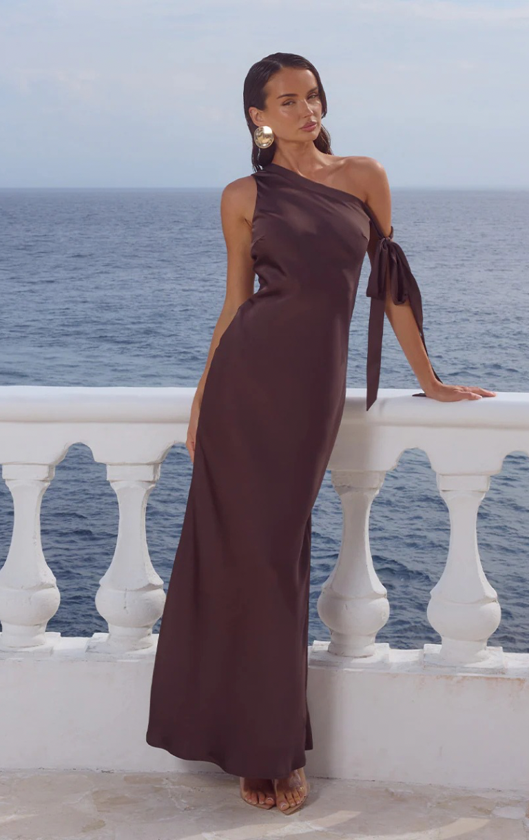 Viola One Shoulder Maxi Dress - Bitter Chocolate