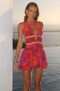 Xylia Halter Low Plunge Mini Dress - Suri Orange
