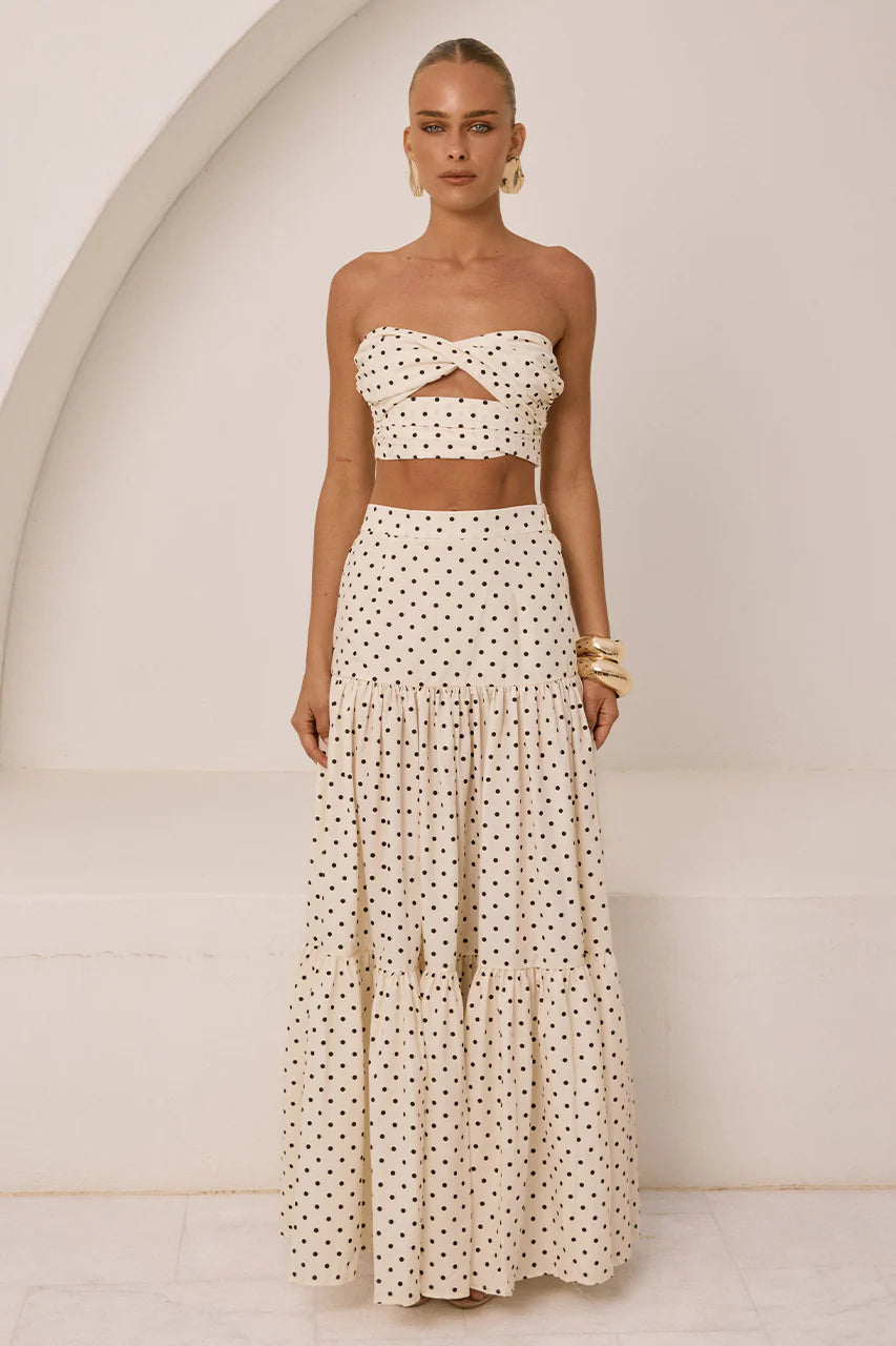 Ayla Maxi Skirt - Cream/Black Polka