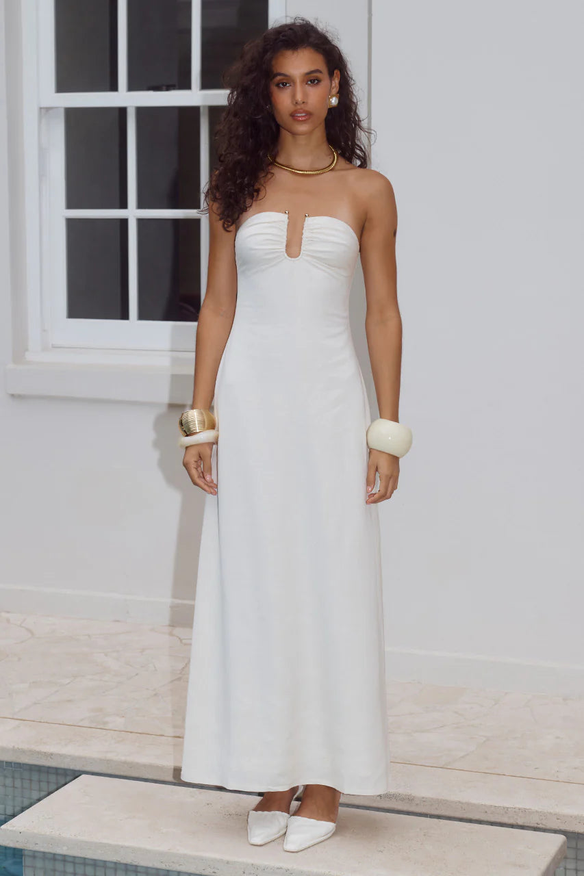 Martha Strapless Maxi Dress - White