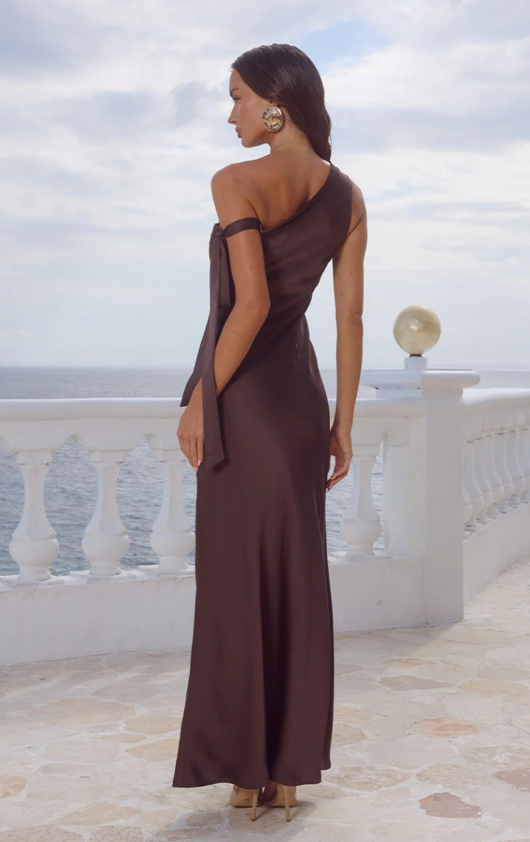 Viola One Shoulder Maxi Dress - Bitter Chocolate