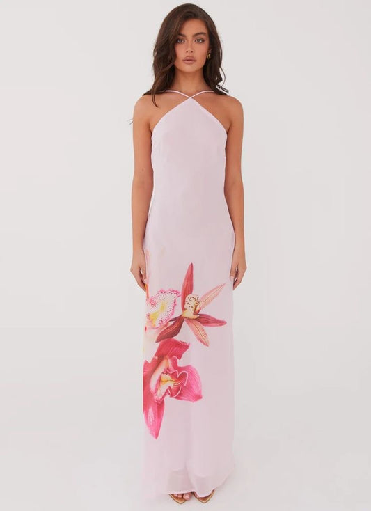 Naxos Maxi Dress - Pink Floral Print